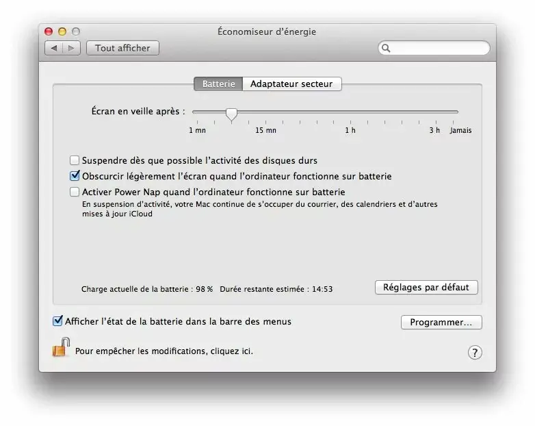 MacBook Air Haswell : plus d'option de mise en veille de l'ordinateur