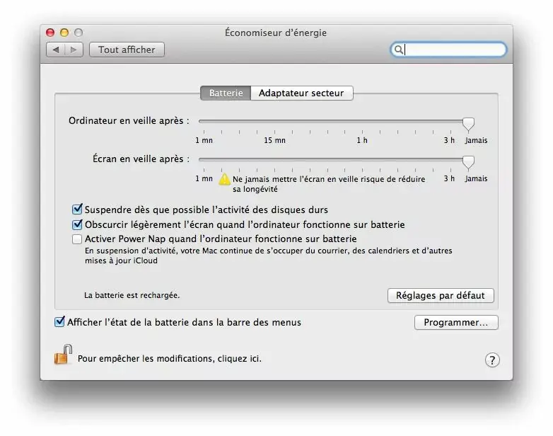 MacBook Air Haswell : plus d'option de mise en veille de l'ordinateur