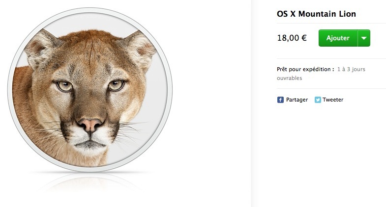 Lion et Mountain Lion vendus 18 € via l'Apple Store en ligne