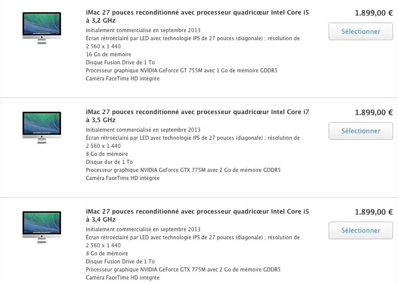 Plein d'iMac 27" (2013) et de MacBook Air/Retina (2013) sur le Refurb