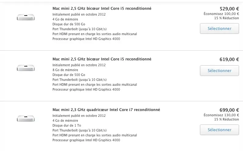 Refurb : Mac mini à 529€ et des tonnes d'iMac et de MacBook Pro/Air