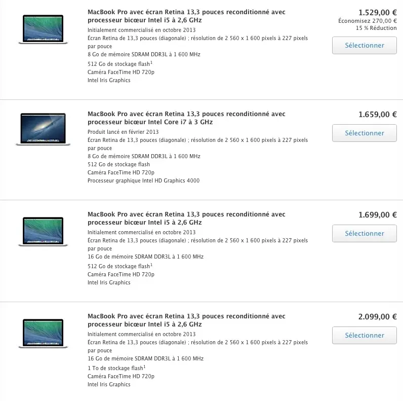 Une floppée d'iMac, de MacBook Air, de MacBook Pro Retina et d'iPad sur le Refurb