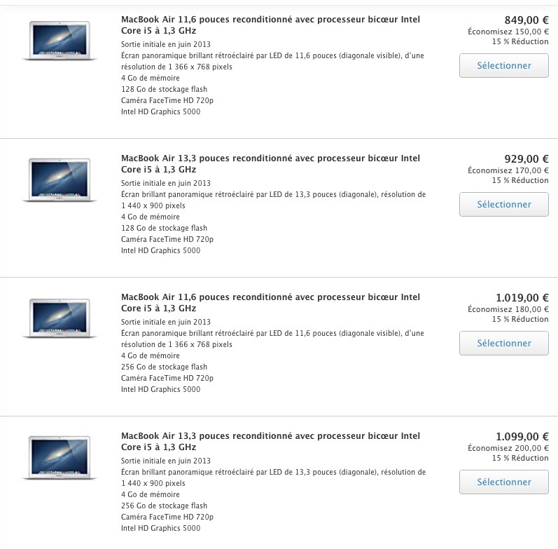 Le plein de MacBook Air 2013 sur le Refurb