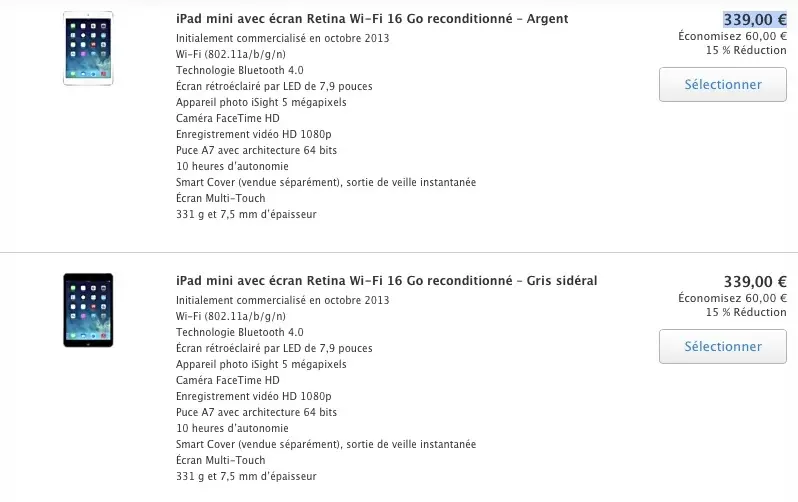 L'iPad mini Retina débarque sur le Refurb à 339,00 €