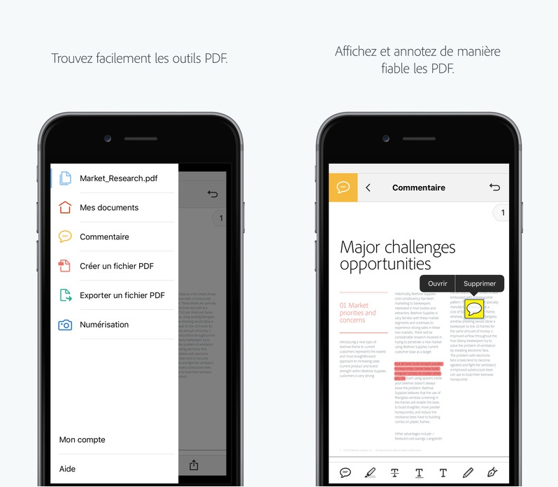 Adobe Acrobat Reader sous iOS permet de numériser en pdf