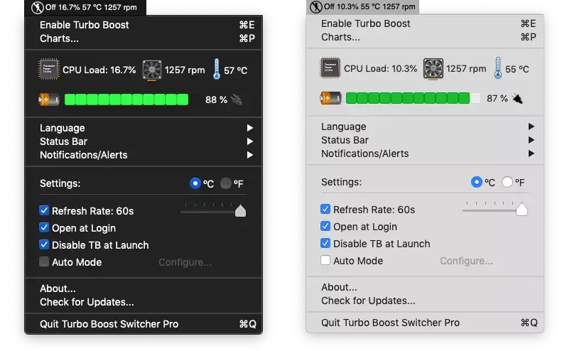 Turbo Boost Switcher permet de désactiver le Turbo Boost sur Mac (autonomie, chaleur...)