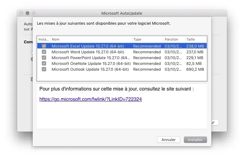 Mise à jour d'Office 2016 pour macOS