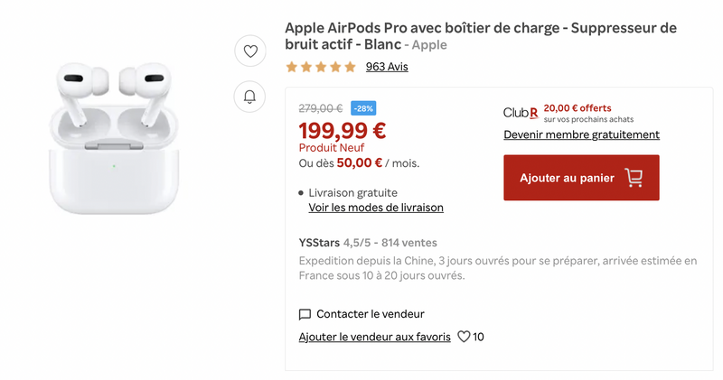 Illustration : Promo : des AirPods Pro à partir de 199,99 euros (-28%) !