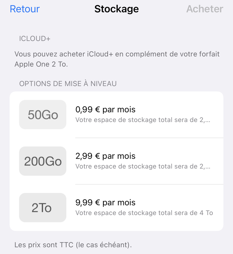 Illustration : Apple One Premium est cumulable avec iCloud+ à 2 To (soit 4 To au total)