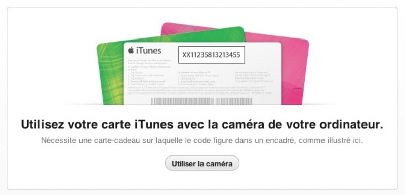 Illustration : iTunes 11 : la caméra de votre Mac pour ajouter codes ou cartes cadeaux