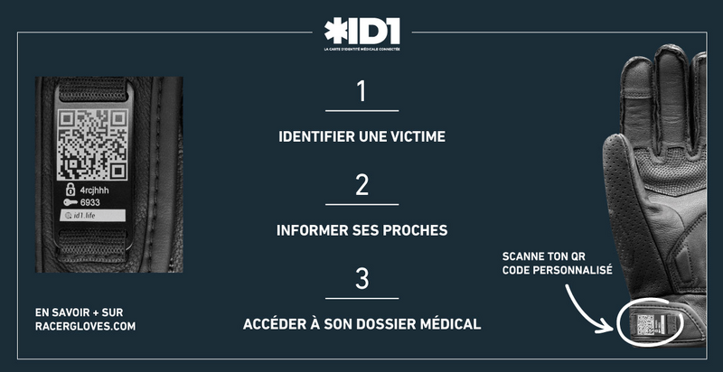 Illustration : Racer Sprint ID1 : des gants avec un QR Code contenant le dossier médical de l'utilisateur