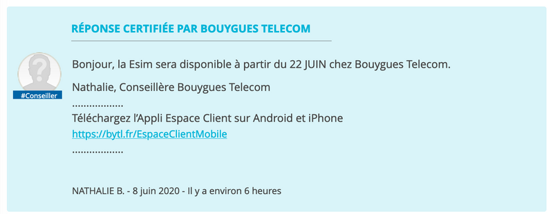 L'eSim de Bouygues Telecom sera disponible à partir du 22 juin (enfin !)
