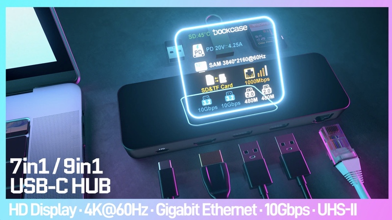 Illustration : Un dock USB C avec un écran (vitesse, puissance, HDMI 60Hz, USB 10Gbps)- DockCase