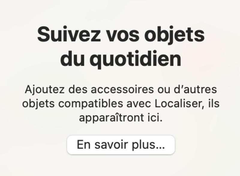 Illustration : Un onglet "Objets" caché dans la fonction "Localiser" d'iOS 14.3 (AirTags ?)
