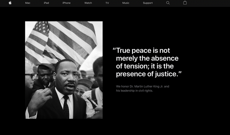 Illustration : Apple rend hommage à Martin Luther King sur sa page d'accueil