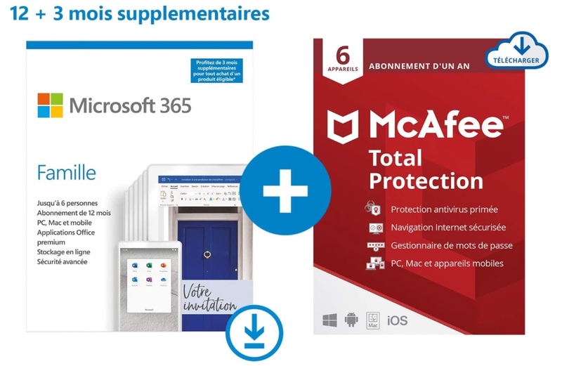 Illustration : Bon plan : 15 mois de Microsoft 365 Famille (6 postes) + 1 an de MacAfee 2021 à 67,99€