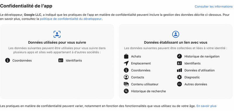 Illustration : App Store : Google complète l'étiquette confidentialité de YouTube (et les autres ?)