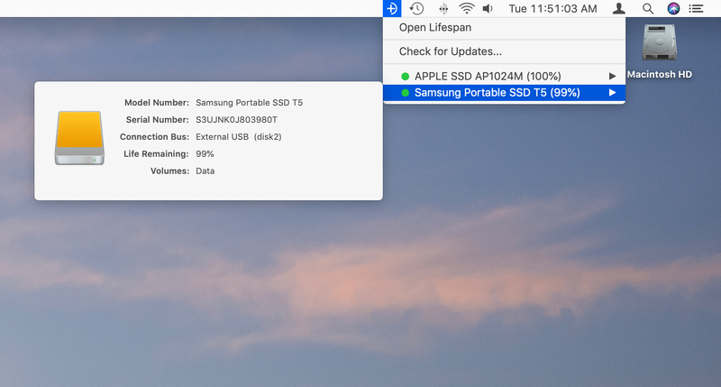Illustration : Durée de vie des SSD : Lifespan estime l'usure des stockages flash sur macOS Big Sur