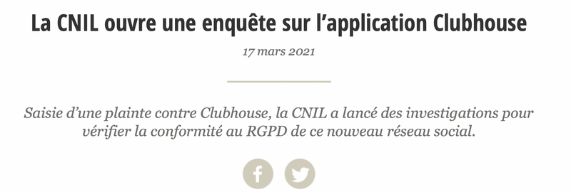 Illustration : RGPD : la Cnil ouvre une enquête sur l'app Clubhouse
