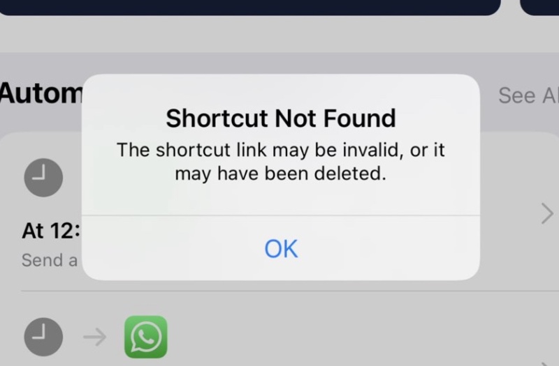 Illustration : Apple a corrigé le bug du partage de Raccourcis
