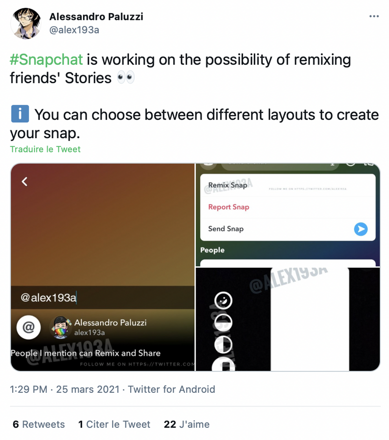 Illustration : Snapchat teste une fonction Remix (comme TikTok)