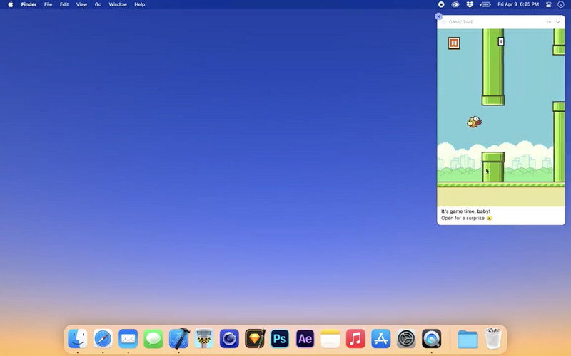 Illustration : macOS BigSur : il fait renaître Flappybird sous forme de notifications interactives