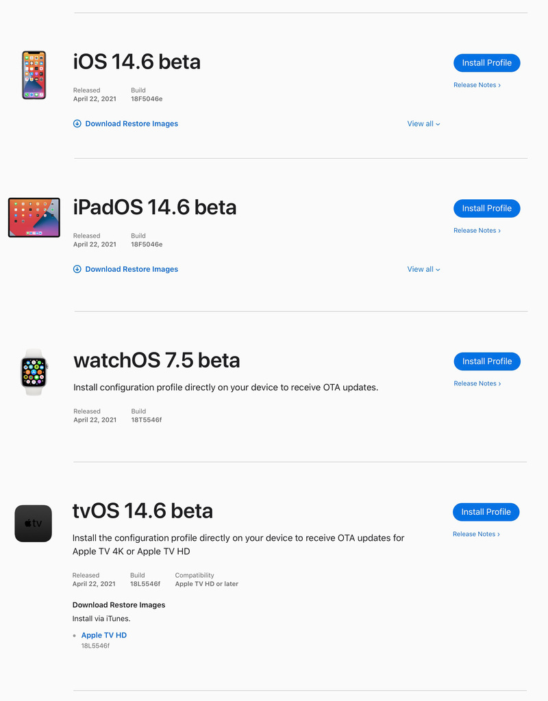 Illustration : Premières bêtas pour iOS/iPadOS 14.6, tvOS 14.6 & watchOS 7.5