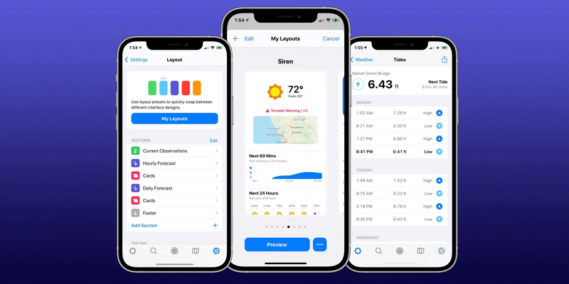 Illustration : Carrot Weather propose de nouvelles personnalisations et des horaires de marée