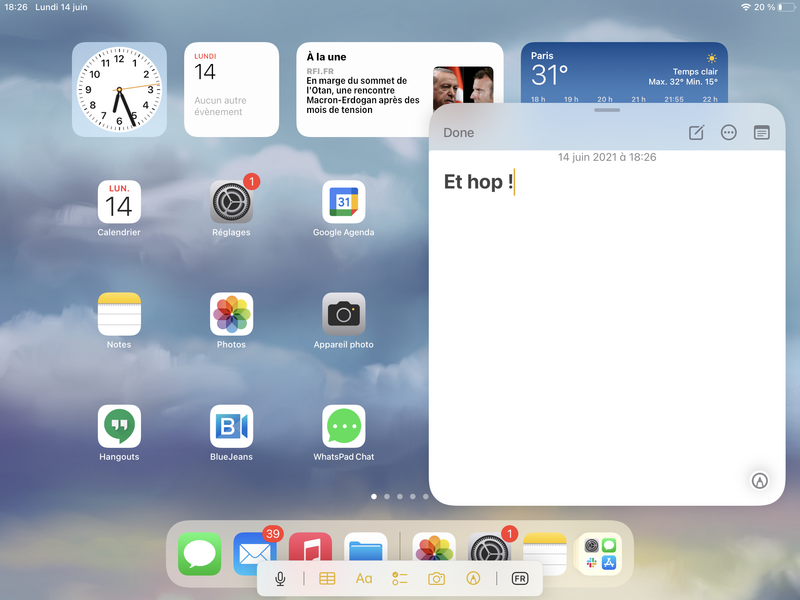 Illustration : iPadOS 15 : créer des Notes Rapides depuis le centre de contrôle (sans Apple Pencil)