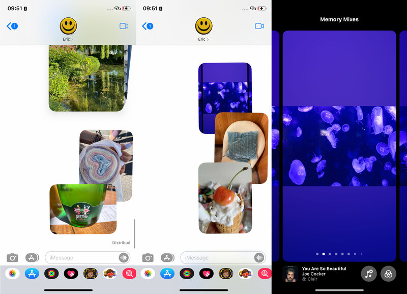 Illustration : iOS 15 empile les photos sur Messages (nouvelle présentation)