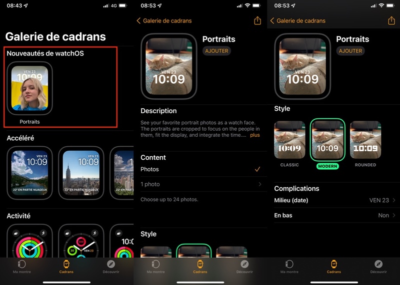 Illustration : watchOS 8 bêta 2 active les cadrans Portraits