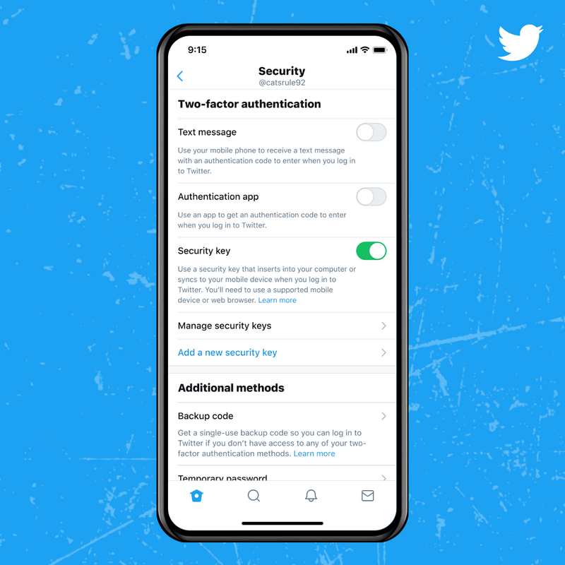 Twitter : une clé de sécurité comme seule méthode 2FA