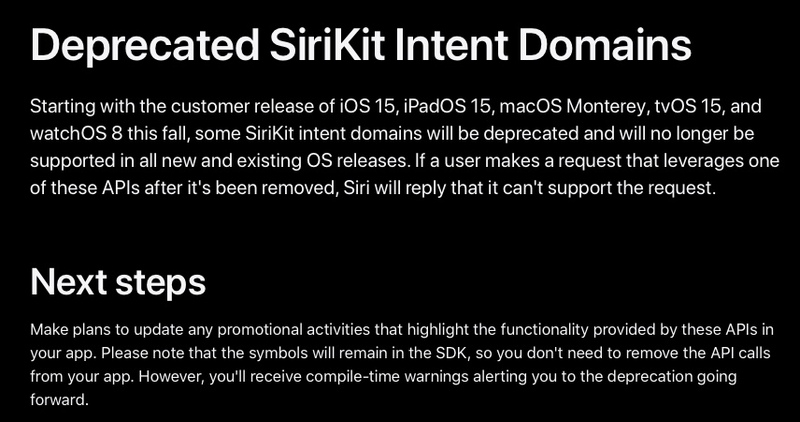 Illustration : Des requêtes Siri retirées pour les Apps tierces à partir d'iOS 15