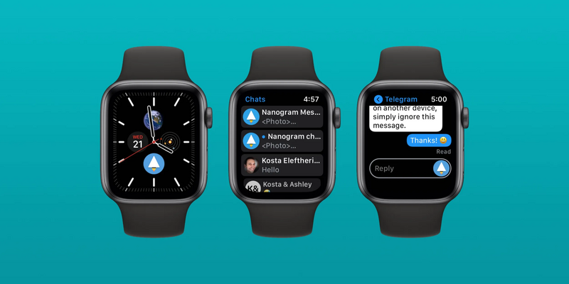 Illustration : Nanogram Messenger permet d'utiliser Telegram sur son Apple Watch