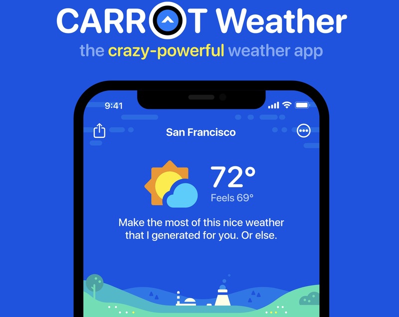 Illustration : L'app CARROT Weather permet de filmer son propre bulletin météo