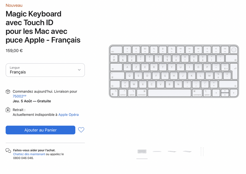 Illustration : Apple vend le Magic Keyboard avec Touch ID sans/avec pavé numérique (159/185€)