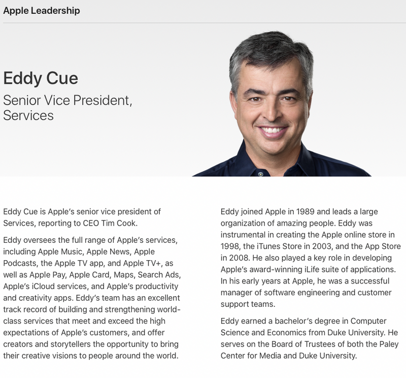 Illustration : Eddy Cue devient juste SVP Services (mais avec des fonctions démesurées)