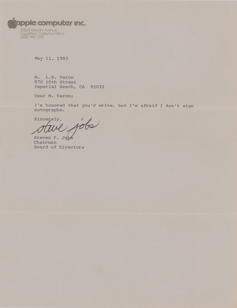 Illustration : L’autographe que Steve Jobs a refusé de faire mis aux enchères (à partir de 35 433 $)