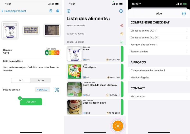 Illustration : L'app française Check-Eat permet de gérer son frigo et son placard (DLC, DLUO et plus..)