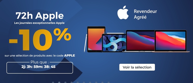 Illustration : Promos : 10% sur la gamme Apple (AirPods Pro à 179€), B&O H4 à 150€ (au lieu de 300€)