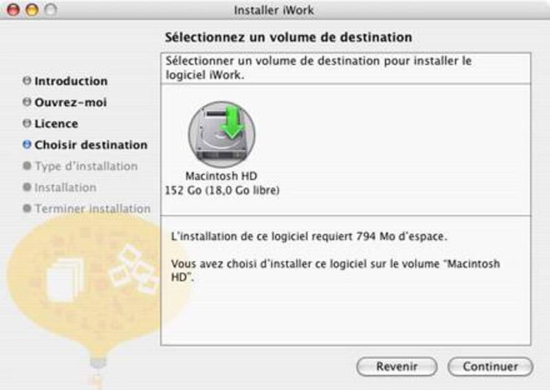 Illustration : L'installation d'iWork 1.0