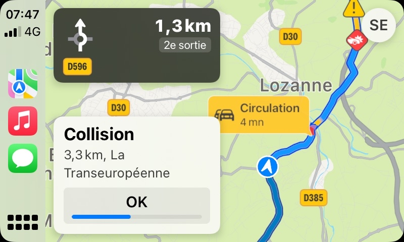 CarPlay : Plans affiche les bouchons et les accidents (iOS 15)