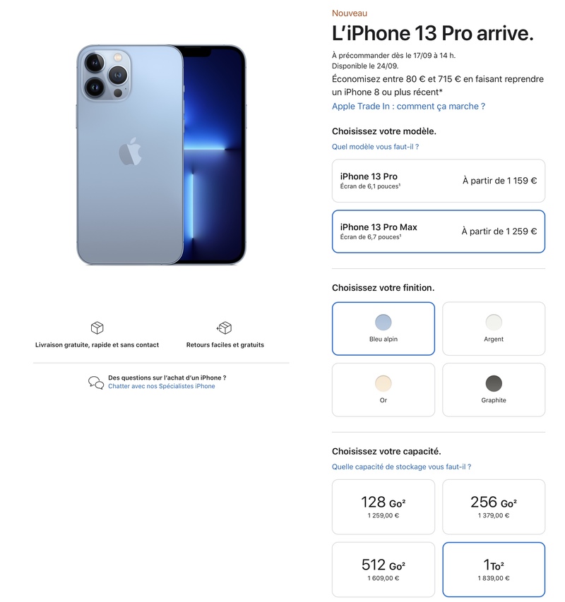 Illustration : Quel tarif pour l'iPhone 13 Pro Max 1To ? (Indice : moins de 2000€ !) + sondage