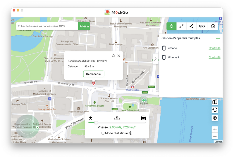 Illustration : MockGo simule une position GPS sur iPhone (bon plan : 40% de réduction !)