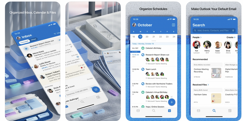 Illustration : Outlook pour iOS affiche l'aperçu des fichiers dans OneDrive