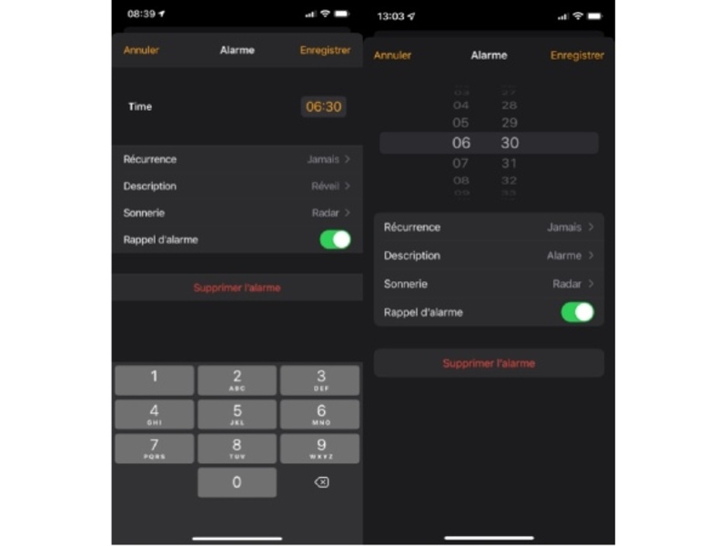 Illustration : iOS 15 revient à l'ancienne interface pour les alarmes dans l'App Horloge
