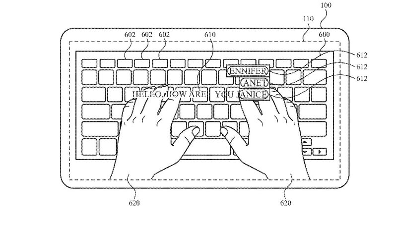 Illustration : Clavier virtuel pour les Apple Glasses (avec correction automatique) et iPhone ovoïde