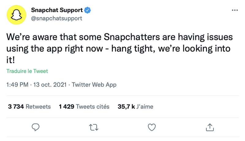 Illustration : Snapchat est aussi en panne !