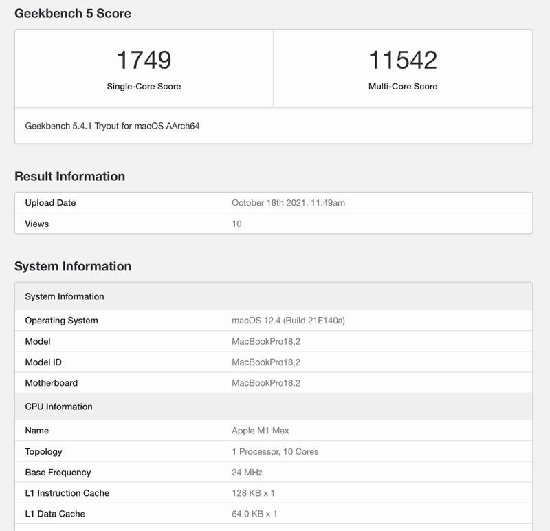 Illustration : Un supposé premier benchmark pour la puce M1 Max