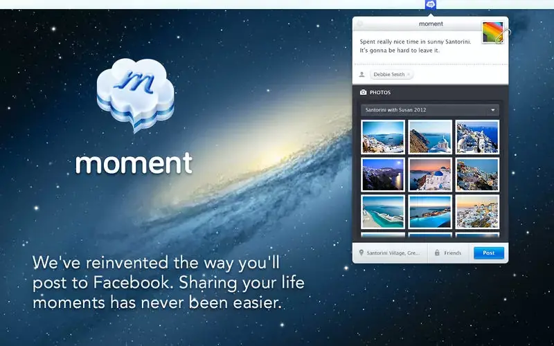 Moment, publier aisément sur Facebook, gratuit pour Mac